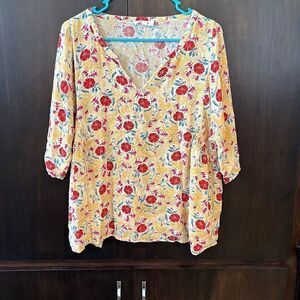 Fat Face Yellow Floral Top Size Large